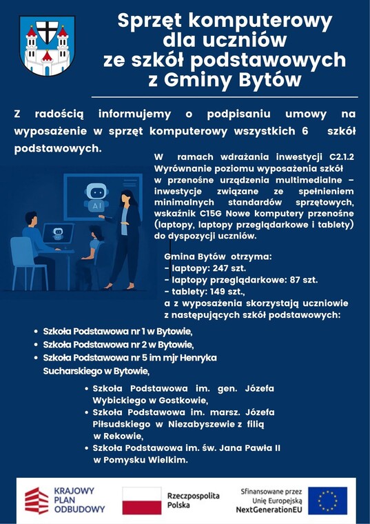 Sprzęt komputerowy dla uczniów SP Gminy Bytów w ramach KPO