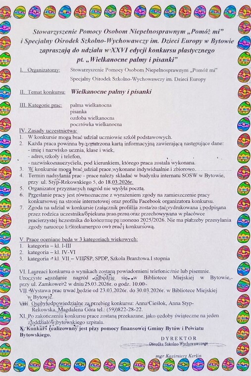 Konkurs plastyczny „Wielkanocne palmy i pisanki”.